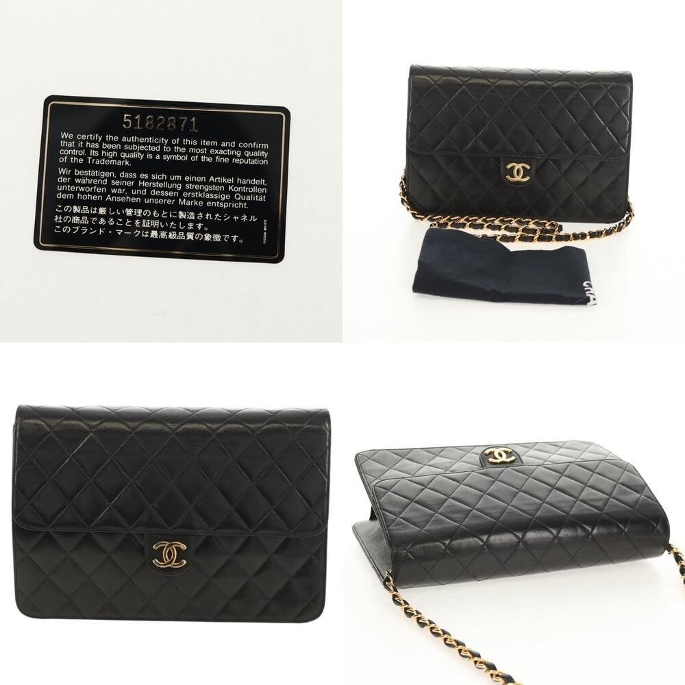 Chanel Chain Shoulder Bag Lamb Skin Black Gold CC - Picture 5 of 8